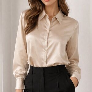 Jaclyn Smith Shimmery Cream Button Down Shirt